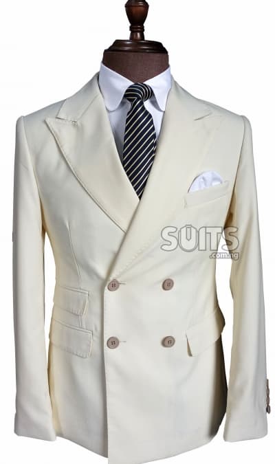 Plain creamy colored Double-breasted Suit with black pant by Pabbucci