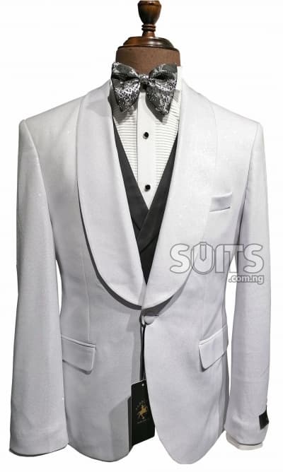 Immaculate White Wedding Tux with glits, black waistcoat & trouser by Pabbucci