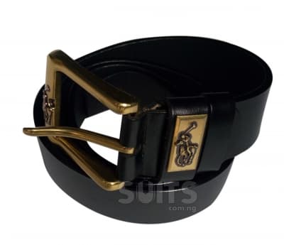 Black Leather Golden Head Belt By POLO