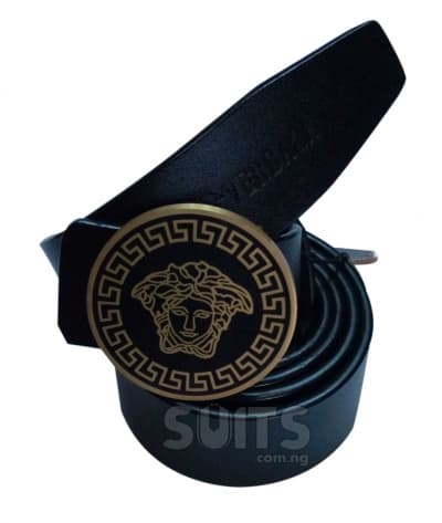 Black Leather Black Golden Head Belt By Versace
