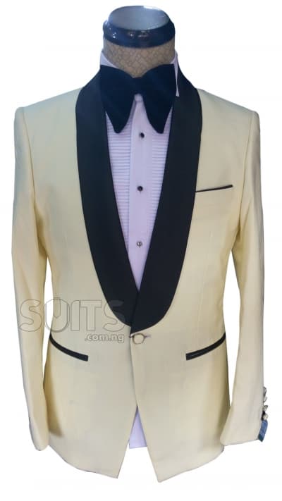 Cream off-white Tux with Black Lapel
