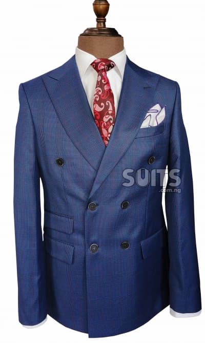 Plaid Light NavyBlue Double Breasted Suit