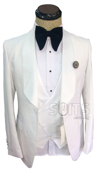 White 3Piece Tuxedo with wide Lapel