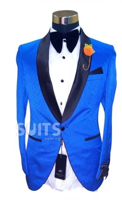 RoyalBlue hidden flowered embroidered Tux