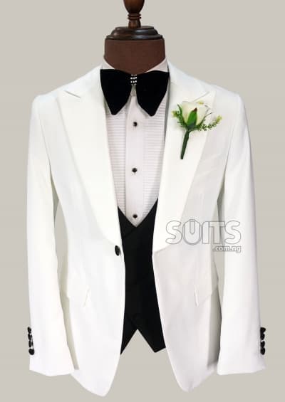 White Tuxedo with Black waistcoat & trouser by Pabbucci