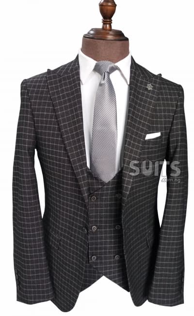 Black/charcoal Grey check 3piece Suit by Pabbucci