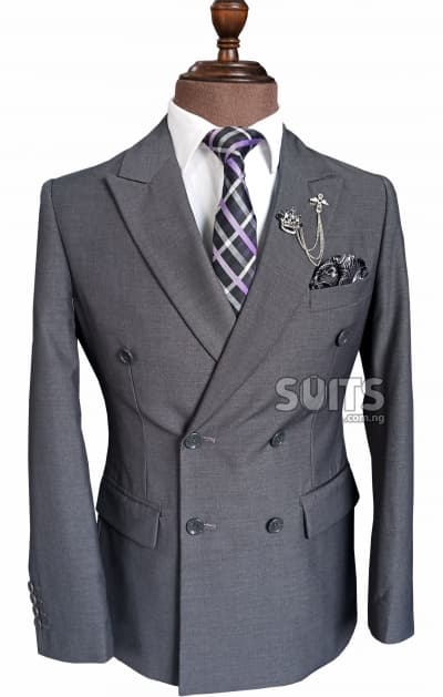 Plain Grey double breasted Suit