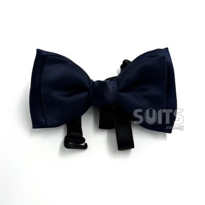 Navy-blue double fold satin classic bow Tie