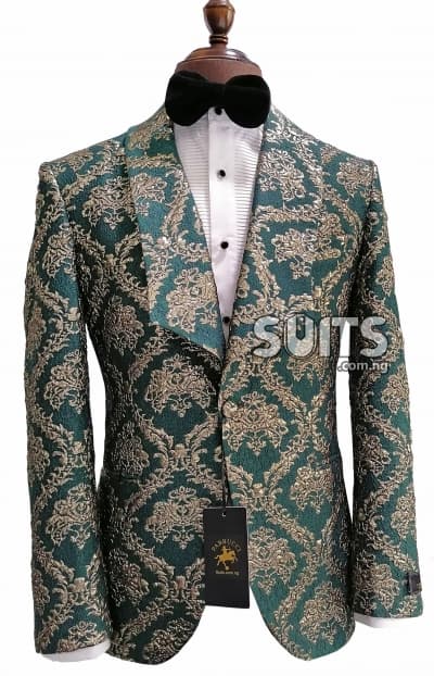 Gold and Emerald Green embroidery 2Piece Wedding Tux by Pabbucci