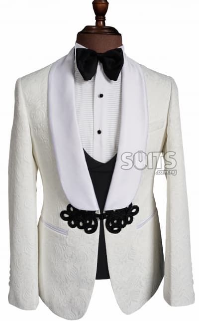 Ivory-creamy paisley embroidery 3piece Tuxedo