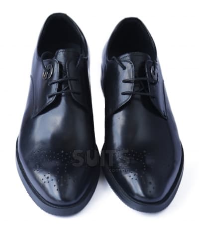 Black Leather Derby Quarter Brogue Shoe