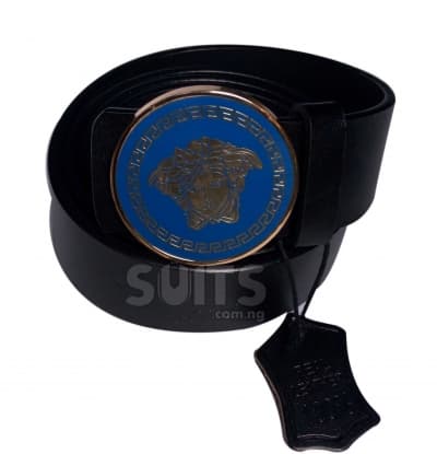 Black Leather Blue Head Belt By Versace