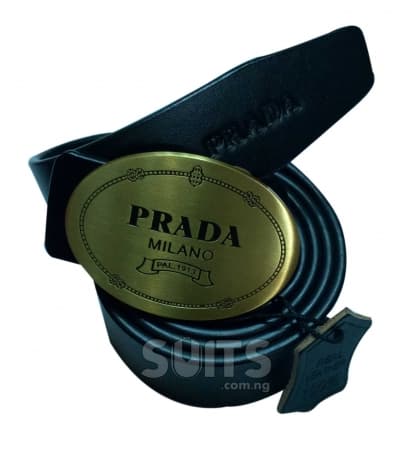 Black Leather Gold plated Head Belt By Prada