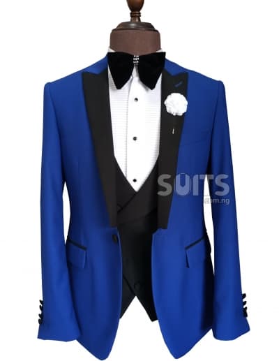 Royal-Blue 3piece Tux with Black waistcoat & trouser