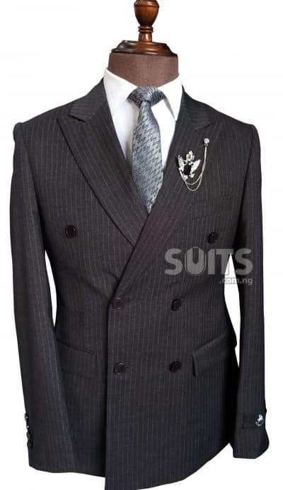 Woolish Charcoal-grey pin striped D. Breasted Suit by Pabbucci