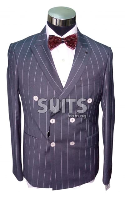 Grey white pin stripes D. breasted Suit