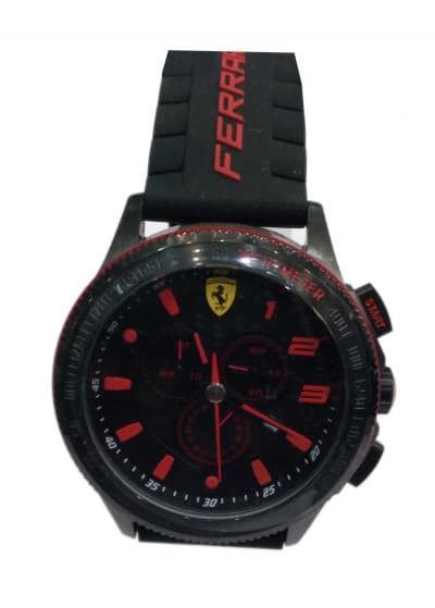 Ferrari Chronograph Watch Black & Red Rubber Strap