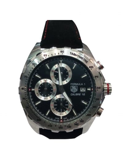 Tag Heuer Formula 1 Silver Chronograph Watch Black Leather Strap