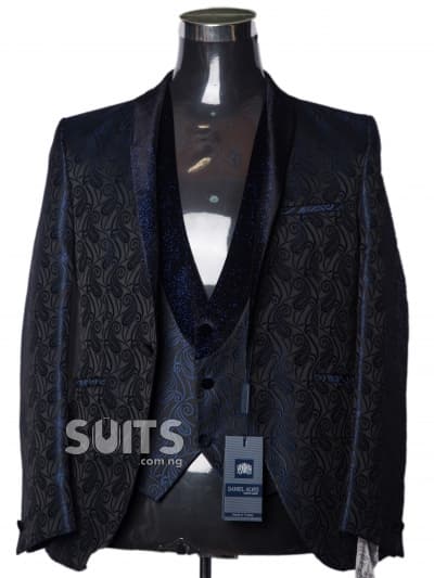 Blue Black embroidered Tuxedo with waistcoat