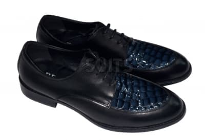 Black Oxford Shoe with Blue Crocodile Leather
