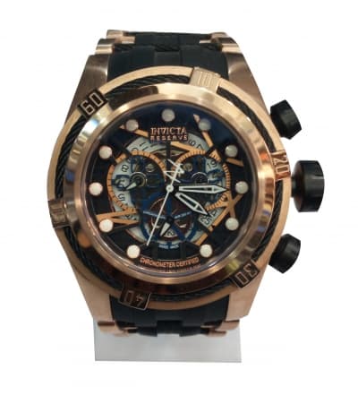 Invicta Reserve Bolt Quartz Skeleton Chronograph Watch Black Rubber Strap