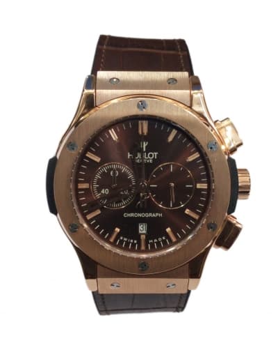 Hublot Rose Gold Chronograph Watch Brown Leather Strap