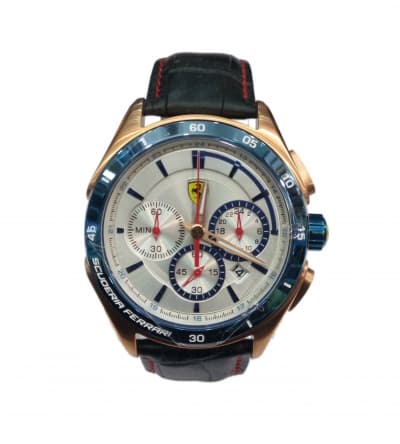 Ferrari Scuderia Chronograph Watch Black Leather Strap
