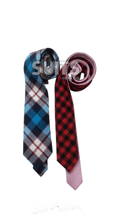 Blue & White, Red & Black Crossed Draft Wool Ties - Small & Medium